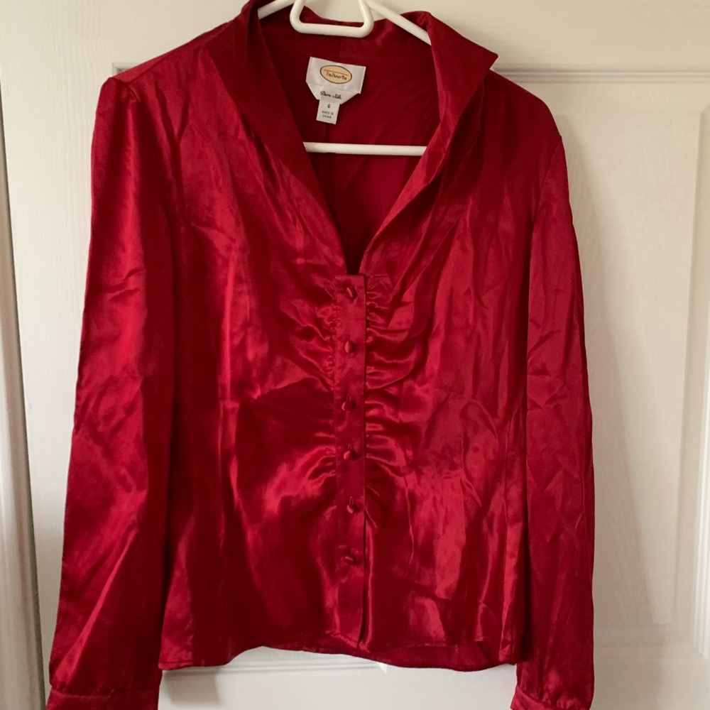 Red silk blouse